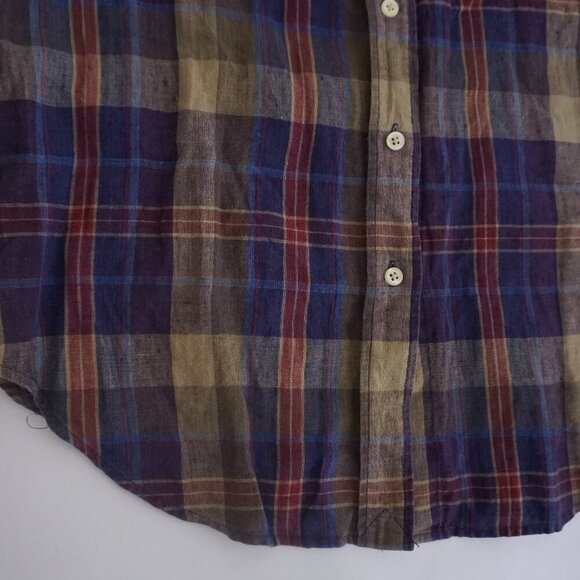 Lauren Ralph Lauren Purple Maroon Plaid Linen Blend Button Up Shirt M - Picture 8 of 12